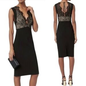 Lover The Label Camelia Black Lace Bonded Pencil Cocktail Dress size US 2 $530